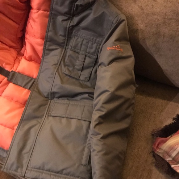 Eddie Bauer- Bayleaf puffer jacket with faux fur removable hood combo-Kids M NWT - Picture 5 of 8